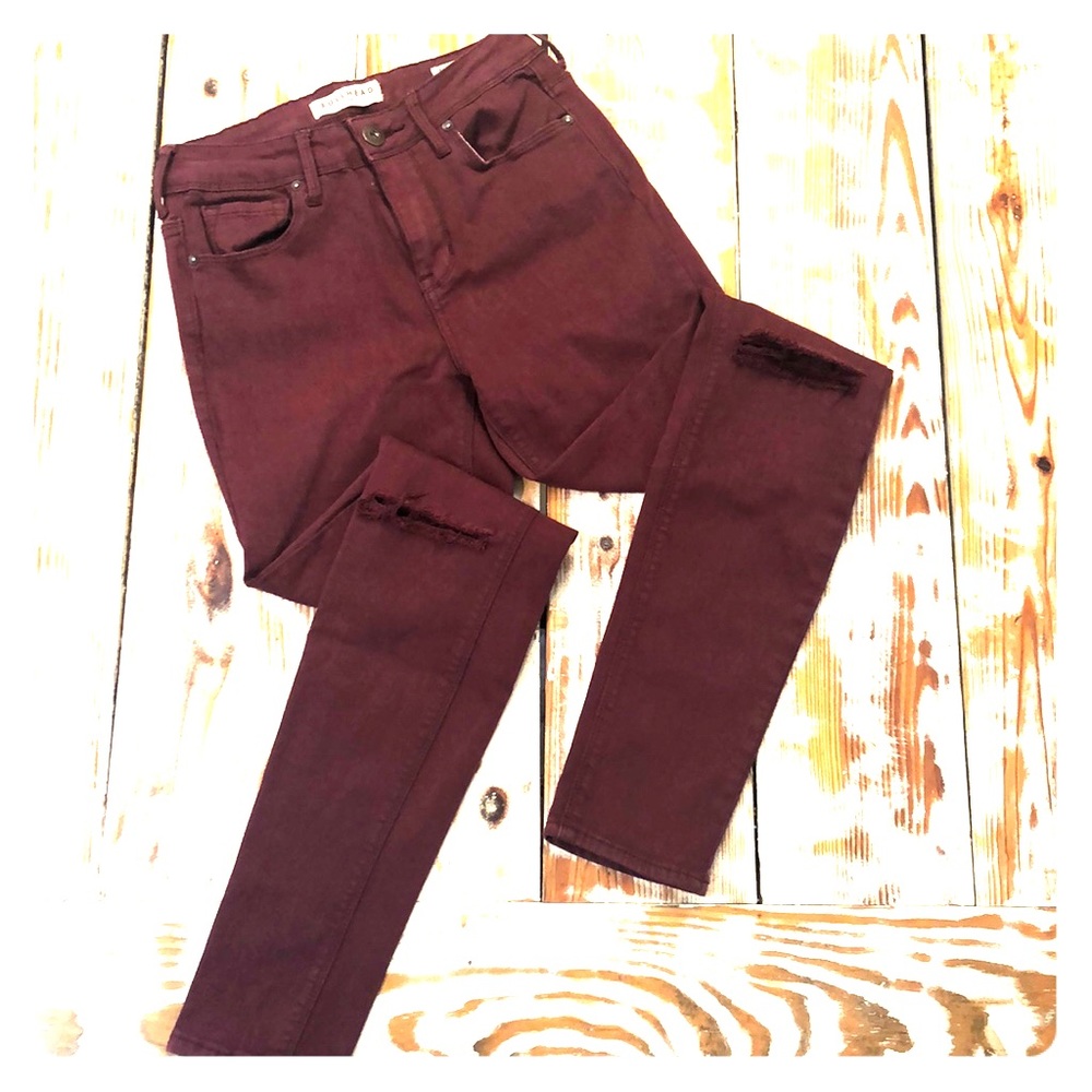 Bullhead Denim Co. Burgundy Merlot Distressed High Rise Skinniest Jeans Size 5
